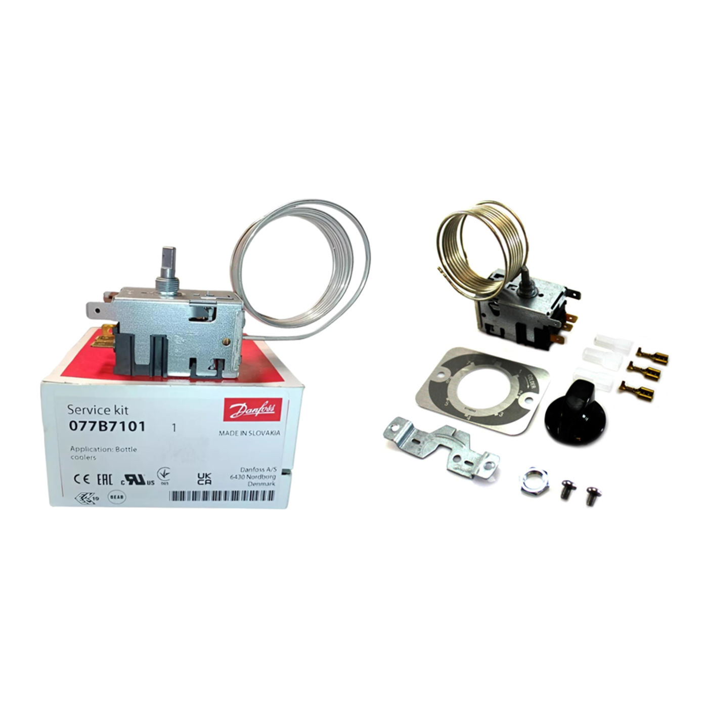Termostato bimetal número 1 Danfoss para refrigeración, cooler, enfriador de botellas y visicooler, Fensa Mademsa Electrolux