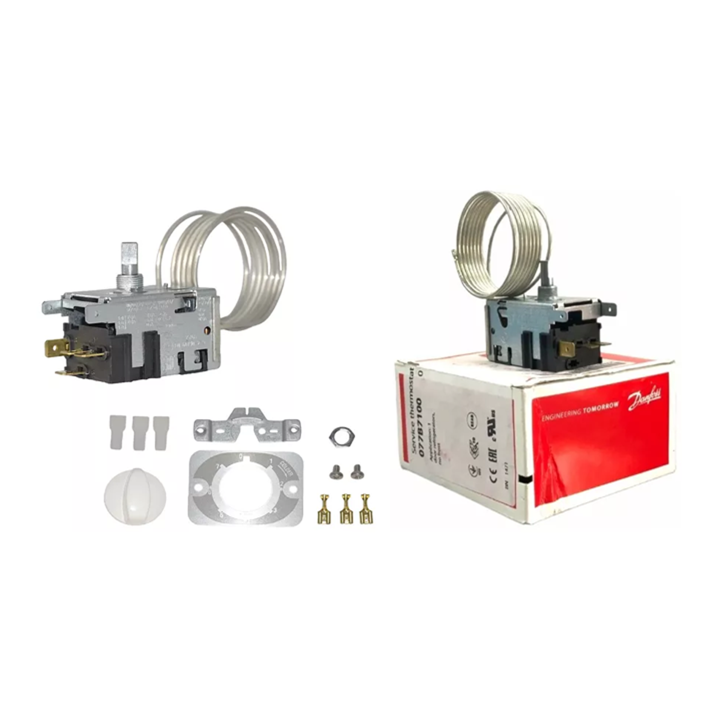 Termostato bimetal número 0 Danfoss KIT 00 X-C2 para refrigerador de una puerta y vitrina, Fensa Mademsa Electrolux